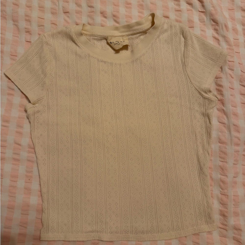 Sezane Cream Knit Eyelet Crop Top